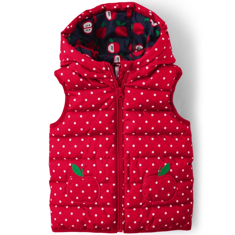 Gymboree Girls Apple Reversible Puffer Vest Size 6